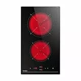 Hermitlux kochfeld 28,8cm, Glaskeramik Kochfeld 2 Platten, 9 Leistungsstufen, Touch-Steuerung, Timer, Kindersicherung, Geeignet für Alle Töpfe, 3300W
