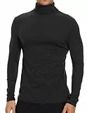SIMIYA Herren Rollkragen Basic Männer Langarmshirt: Slim Fit Innenfleece Thermounterwäsche Oberteil Langarm Elastisch Rollkragenshirt Angenehm und Atmungsaktiv(Schwarz,XL)
