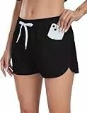 LYRIKER Badeshorts Damen Badehose High Waist Bade Gym Shorts Schwimmhose Schwarz M