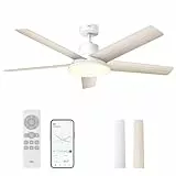 Dreo Smart Deckenventilator mit Licht, 132 cm, 12 Geschwindigkeiten, 3 Modi, stufenlos dimmbares LED-Beleuchtung, leiser DC-Motor, 12H-Timer, Fernbedienung/APP/Alexa, für Innenräume, Weiß
