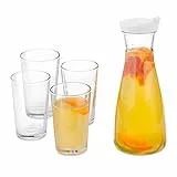 Relaxdays Wasserkaraffe Set mit Gläsern, 5-teiliges Set, 1 l, 220 ml, Karaffe mit Ausgießer, Wassergläser, transparent 10037675, 26 x 10 x 10 cm