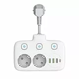 KUWUNG Steckdosenleiste mit USB, 2 Fach Steckdosenadapter mit 4 USB, 6 in 1 Steckdosenadapter mit Schalter, Steckdose Doppelstecker für Büro Zuhause Reisen