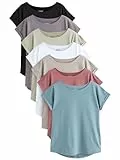 NEXT Damen T-Shirts mit überschnittenen Schultern aus 100% Baumwolle, 7er-Pack Black/White/Purple/Beige/Blue 42