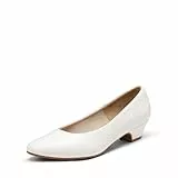 DREAM PAIRS Damen Chunky Geschlossene Zehe Niedrige Blockabsätze Arbeit Pumps Bequeme Runde Zehe,Size 40,Weiss/Pu,Mila