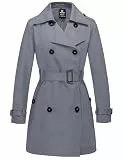 Wantdo Damen Trenchcoat Lang Mantel Frühling Winddicht Sommermantel Übergang Elegant Mäntel Frühlingsmantel Schulterklappen mit Gürtel Slim Fit Jacken Grau 42