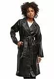Urban Classics Damen Mantel Ladies Vintage Leather Trenchcoat, Damen Kunstleder Trenchcoat mit Bindegürtel, zweireihiger Kunstleder Mantel