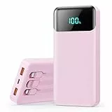 Power Bank 26800mAh, Powerbank USB C mit Kabel 25W PD+QC4.0 Schnelles Laden Externe Handyakkus Schnellladen Tragbares Ladegerät mit LED Display 5 Ausgängen Kompatibel mit iPhone 16/15, Samsung usw