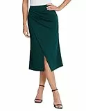 Belle Poque Damen Midi Bleistiftrock Hohe Taille 1950er Vintage Skirt mit Schlitz Dunkelgrün XXL