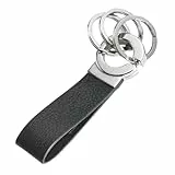 TROIKA KEY-CLICK SCHLÜSSELHALTER - KR8-02/LE - Lederschlaufe, schwarz - Schlüsselanhänger mit 3 Schlüsselringen - praktischer 'Klick-Verschluss' - das Original von TROIKA