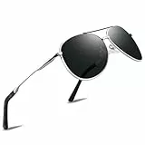 wearPro Sonnenbrille-Herren-Damen-Polarisiert Premium Metallrahmen Sonnenbrillen Unisex mit UV400 Schutz Vintage Schwarz Fahrerbrille-Silbernes