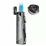 RONXS Sturmfeuerzeug, 3 Jet Feuerzeug Sturmfeuerzeug, Gasfeuerzeug Gas nachfüllbar, Kein Gas enthalten mit Geschenkbox (ohne Gas)