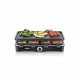 Severin Raclette-Grill, mit großer Grillplatte, Keramik- & Antihaftbeschichtung, 8 Raclette Pfännchen & 8 Spatel, Tischgrill für bis zu 8 Personen, 1.400 W Leistung, schwarz, RG 9670