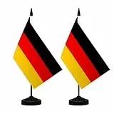 Deutsche Tischflaggen Garnitur, Deutschland Flagge 14 x 8 cm, Flaggenständer und Sockel, Für Haushalt, Büro und Handel (2 Stück)