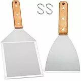 HaWare Grillspachtel, 2 Stück Edelstahl Plancha Spachtel Set mit Holzgriff für Smash Burger, Grillspachtel Grillwender für Gasgrill/Feuerplatte/Teppanyaki, Ideales Grill Zubehör