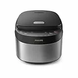 Philips Multi-Reiskocher 3000-Serie – 0,85 l, 8 Kochfunktionen, 4-lagiger Antihaft-Topf, 30-Minuten-Schnellkochmodus, Fuzzy-Logik, Schwarz-Silber-Design (HD3093/80)