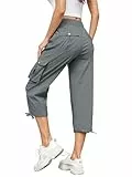 Hose Damen 3/4 Sommer Casual Cargohose Caprihose Jogginghose Comfy Stretch Leichte Outdoor Sport Reise Wanderhose Mit 6 Taschen (Grau, M)