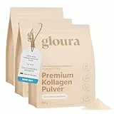 Gloura Kollagen Pulver Premium, 100 % reines Collagen Hydrolysat, 500g, Collagen type 1 & 3, hohe Löslichkeit, ohne Zusätze, Ideal für Haut, Haare, Gelenke (500g (3er Pack) Geschmacksneutral)