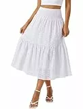 Odizli Rock Damen Sommer Leicht und Luftig High Waist Boho Plissee A Linie Midi Lang Sommerrock Röcke mit Gummizug Faltenrock Plisseerock Midirock Maxirock Damenrock Damenröcke Weiß XL