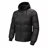 UHouse Herren Winterjacke Gefüttert Daunenjacke mit Kapuze Steppjacke Warm Kapuzenjacke Gefütterte Jacket Y2k Jacket Basic Windjacke Outdoor Jacken Schwarz M