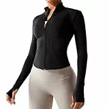 CALIYO Laufjacke Damen, Sportjacke ReißVerschluss Sportjacke Damen Fitness Kuschelig und Weich Oberteil Langarm Shirt Gym Yoga Tops, Schwarz, S
