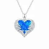 CUOKA MIRACLE Engelsflügel Kette Herz Opal Silber 925 Schutzengel Flügel Anhänger Liebe Regenbogen Blau Halskette Schmuck Geschenke für Frauen Freundin Mutter Tochter (02-Blue)