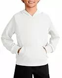 Haloumoning Jungen Kapuzenpullover Langarm Mode Hoodie Kinder Einfarbig Casual Regular Fit Hooded Sweatshirt mit Kängurutasche 5-14 Jahre, Weiß, 13-14 Jahre