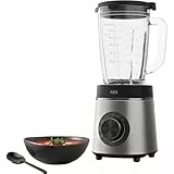 AEG TB6-1-6ST Standmixer/Geschwindigkeitsanpassung/3 Programme/Smoothie/Crushed Ice/Pulsfunktion/Drehknopf + Tasten/6-Klingen Edelstahlmesser/1400W/1,75l Glaskrug Gebürster Stahl/Granit Grau