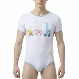 CutiePlusU Männer Baumwolle Knopf im Schritt Bodysuits Erwachsene Strampler Onesie für Männer drucken-Tierauto Weiß L