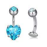 FECTAS Bauchnabelpiercing Titan 8mm 14g Blau 1.6mm Bananabell Piercing Schmuck Herz Diamant