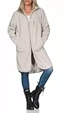 Sublevel Damen Teddy-Fleecemantel lange Fleecejacke knielang mit Kragen LSL-534 Light Sand L