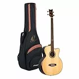 Ortega Guitars Bass Elektro-Akustisch 4-Saitig – Medium Scale, mit Cutaway, Armrest – The Private Room Series – Massive Alaska Fichte / Gestreiftes Ebenholz, Hochglanz Natur (STRIPEDSU.ACB)