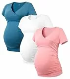 LAPASA Damen 3 er Pack Umstandstop Umstandsmode Umstandskleidung Tops Schwangerschaft Kurzarm Umstands T-Shirt L55