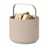 LIVLIG Design Kaminholzkorb Metall, Holzkorb für Kaminholz mit Henkel, Großer Korb für Kaminholz 36 x 44 cm, Brennholzkorb als Kaminzubehör, Aufbewahrungskorb in Matter Optik, Beige
