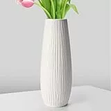 Cieex Vase Keramik Weiß, Kleine Keramik Vases mit Rillen, 21 cm Hoch Boho Vase für Pampasgras for Deko Aesthetic, Blumenvase für Wohnzimmer, Schlafzimmer Dekoration