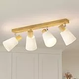 LVWIT Deckenlampe Deckenleuchte 4 Flammig Holz Wohnzimmer Deckenstrahler Deckenspot Vintage E14 Schwenkbar Lampe Wandstrahler MAX 40W mit Stoffschirm für Schlafzimmer Küche Flur, Ohne Leuchtmittel