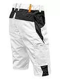 strongAnt Herren Cargo Shorts Stretch, für Maler, leicht Sommer Kurze Slim Fit Hose – Weiß/Schwarz, Größe: 48