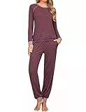 Jahetuul Pyjama Damen lässig Schlafanzug meliert Baumwolle Schlafanzüge Zweiteiler Nachtwäsche Schlafbekleiung Frauen bequem Pyjamas Homewear
