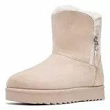 SHULOOK Winterschuhe Damen Gefütterte Warm Winterstiefel Damen Reißverschluss rutschfeste Schneestiefel Winter Schuhe (Beige EU 39)