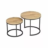 Soayone Couchtisch 2er Set Rund Beistelltisch Eiche Couchtisch Klein Satztische fürs Wohnzimmer Holz Sofatisch Rund