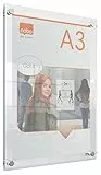 Nobo A3 Posterrahmen aus Acryl, rahmenlos, Eckbefestigung, Hoch-/Querformat, Premium Plus, transparent, 1915590