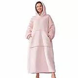 Michorinee Hoodie Decke Extra Lang Sherpa Tragbare Decke als Geschenke für Frauen Herren - Übergroße Decken Hoodie Weiche Warme Fleece Flanell Kuscheldecke mit Ärmeln und Tasche Rosa
