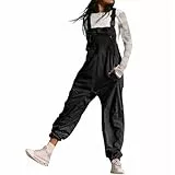 Latzhose Damen Arbeitshose Weites Bein Jumpsuit Verstellbar Riemen Hose Lose Passform Baggy Latzhose für Frauen Hose Schwarz S