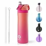 Fjbottle Edelstahl Trinkflasche Sport mit Strohhalm 550ML/710ML - Ein-Klick-Öffnung Kinder Wasserflasche BPA Frei für Schule/Fitness/Yoga