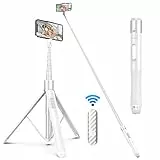 ATUMTEK Selfie-Stick 165CM 3 in 1 Selfie Stick Bluetooth Teleskop Selfie Stick Stativ mit Abnehmbarer Fernbedienung Telefon Stativ Kompatibel mit iPhone 15/14, Samsung und andere Smartphones (Weiß)