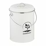 Relaxdays Komposteimer Küche 5,5 Liter, Mülleimer mit Deckel und Geruchsfilter, Abfalleimer Biomüll, Eisen, weiß