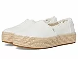 Toms Valencia Plateau für Damen, Weißer breiter Canvas-Ausfransen, 38 EU
