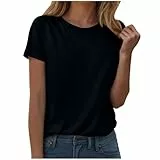Tshirt Damen Rundhalsausschnitt Kurzarm Oversize T-Shirt Sommer Casual Top Locker Lässig T-Shirts (Schwarz, XXL)