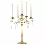 Sziqiqi Kerzenständer Gold 5 Armig: Kerzenhalter Stabkerzen Kerzenleuchter Vintage für Hochzeit Deko - Goldene Stabkerzenhalter Kandelaber aus Metall für Wohnzimmer Esstisch Weihnachten Party