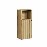 trendteam smart living - PureBliss - Kommode - Eiche - Badschrank in angesagter Rillenoptik - (BxHxT) 40 x 95 x 31 cm - schwarzer Metallgriff - 1 offenes und 2 geschlossene Fächer - kratzfest