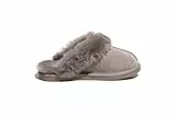 Reissner Lammfelle | Engel Hausschuhe Nadine | Pantoffel | Veloursleder | Innenfutter echtes Merino Lammfell | mit Fellkranz | Platin 38